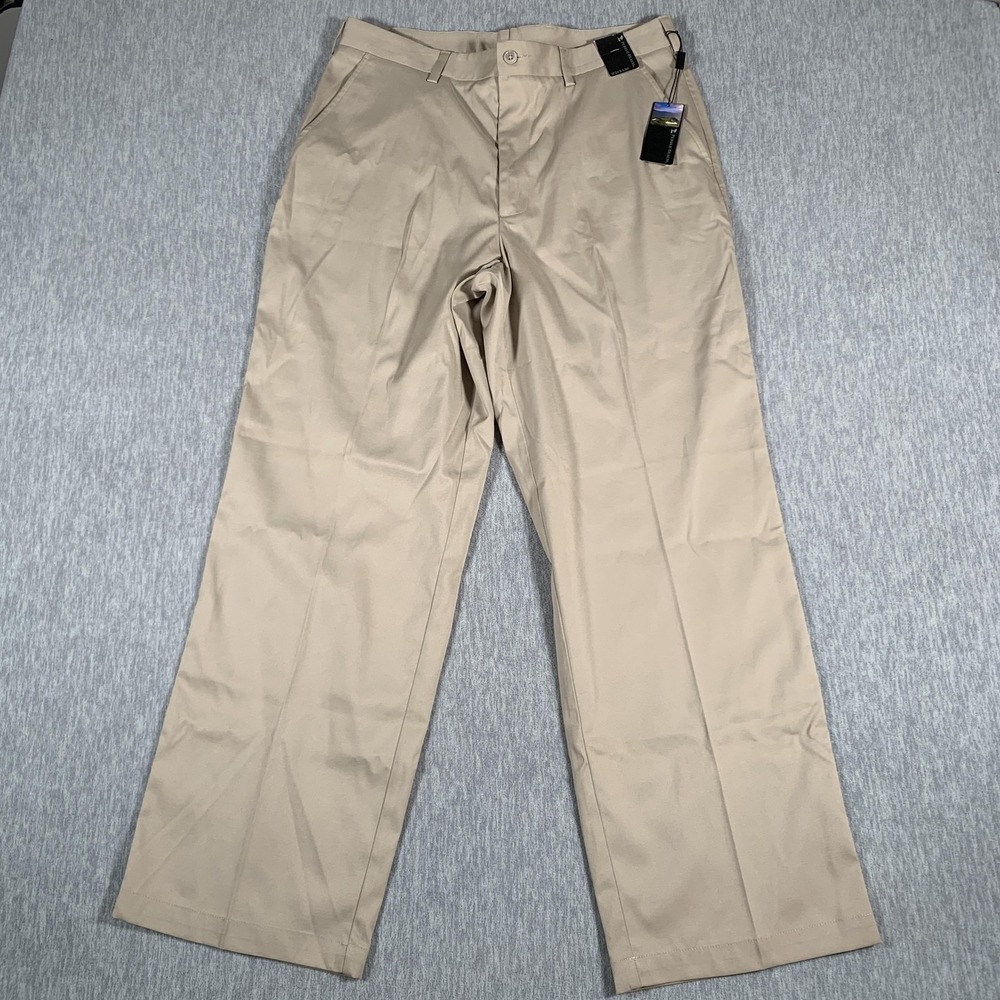Pebble Beach Pants Mens 34x30 Khaki‎ Performance Golf Stretch Chino Flat Front